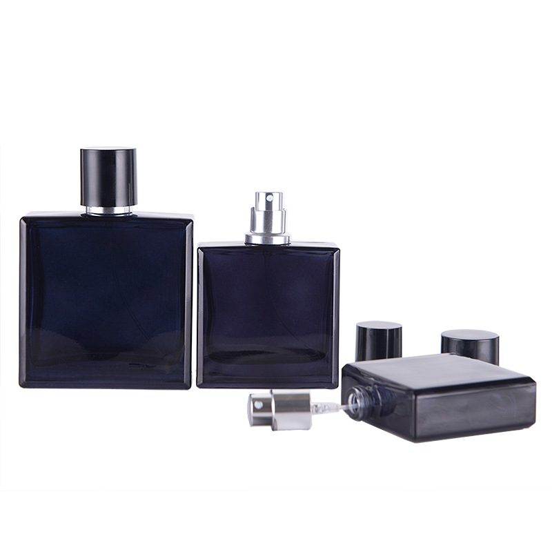 Perfume Fragrance World Qahwa - Темно-синий прозрачный плоский квадратный стеклянный флакон-распылитель